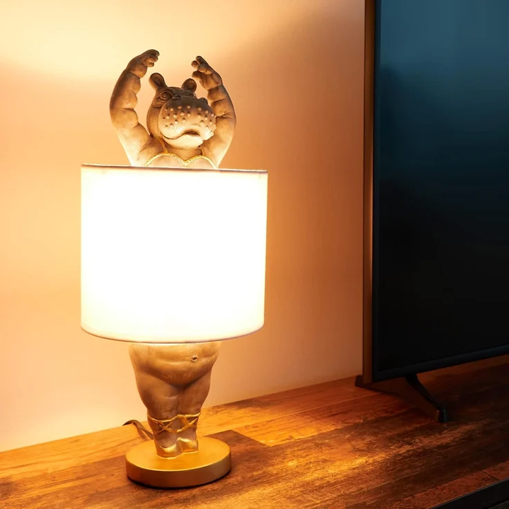 BRUBAKER Nachttischlampe Tischleuchte Nilpferd Ballerina, ohne Leuchtmittel, Motiv Lampe mit Keramikfuß, Höhe 43 cm – Bild 2