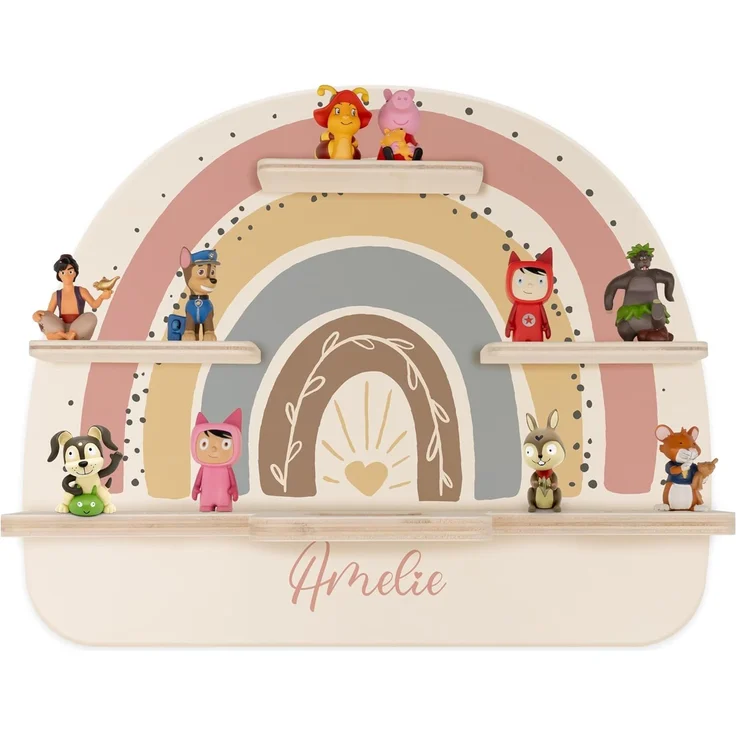 KIDSMOOD - Personalisiertes Tonie Regal für Kinderzimmer | Regenbogen Wand-Regal mit genügend Platz für Tonie-Hör-Figuren, Aussparung für Tonie-Musikbox & Kabelmanagement, Tonie Regal Mädchen & Jungen