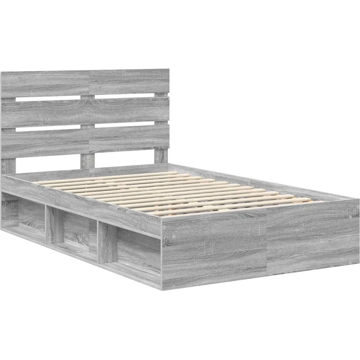 vidaXL Bettrahmen Graues Sonoma 135 x 190 cm Massives Kiefernholz 3411757 – Bild 3