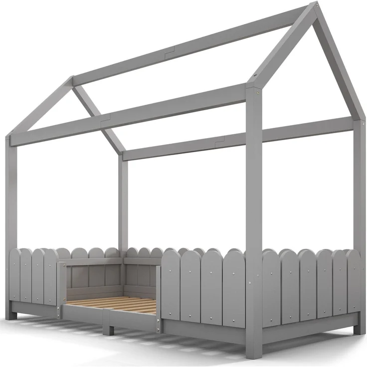 Hausbett mit Lattenrost, 90x200 cm, Kinderbett mit Rausfallschutz, Kiefer – Bild 8