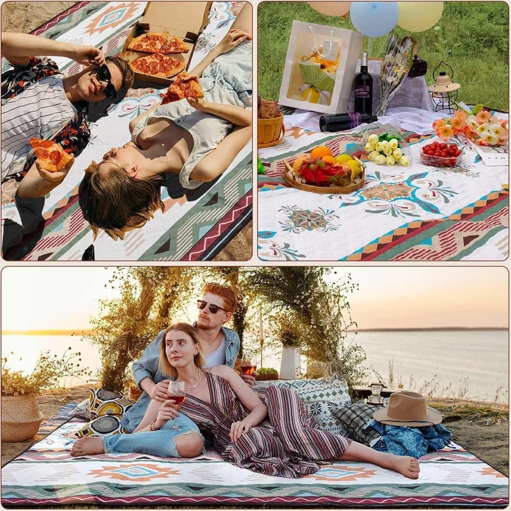 LARUTAN Picknickdecke 200x200cm Boho Stranddecke Sandfrei Grün – Bild 5