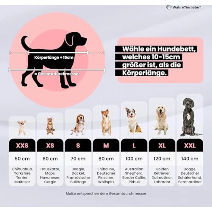 Wahre Tierliebe Hundebett Donut - Das Original - waschbar, Flauschig, für große, mittelgroße & kleine Hunde, [XL, 120cm, weiß] – Bild 8