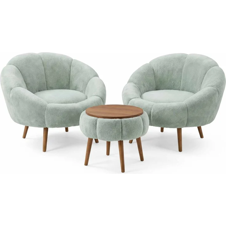 Hanah Home Elegantes Ohrensessel- und Couchtisch-Set (3-teilig), Grün, 100% melaminbeschichtet, superweicher Stoff | Perfekt für Moderne Wohnzimmer – Bild 3