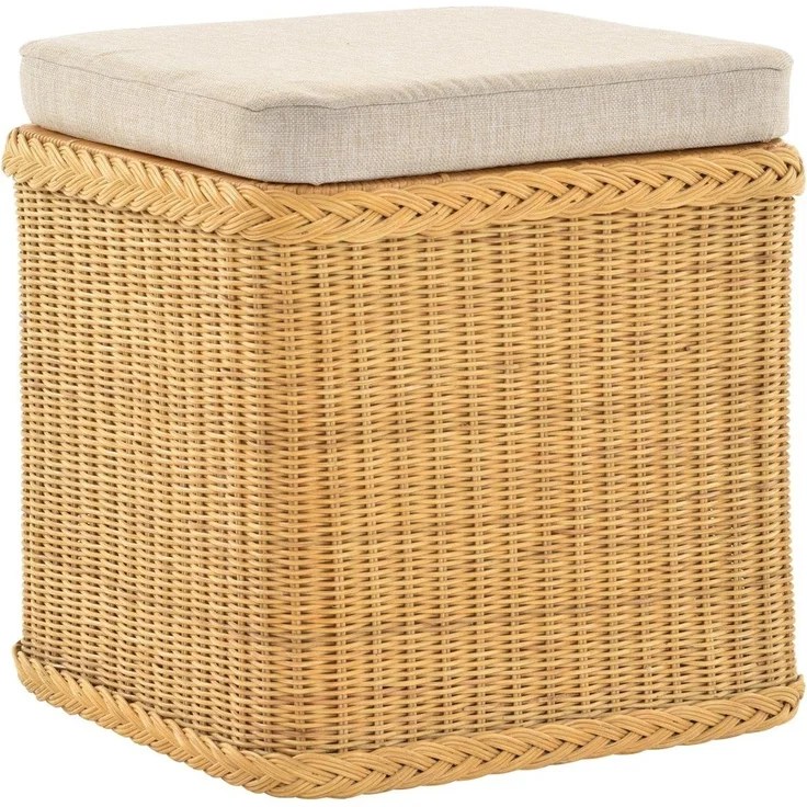 Krines Home Sitztruhe Rattan Wäschekorb Quadratisch Wäschetruhe Sitz gepolstert Flur-Bank, Aufbewahrungsbox mit Deckel Bad-Hocker Sitzhocker Wäschesammler – Bild 5