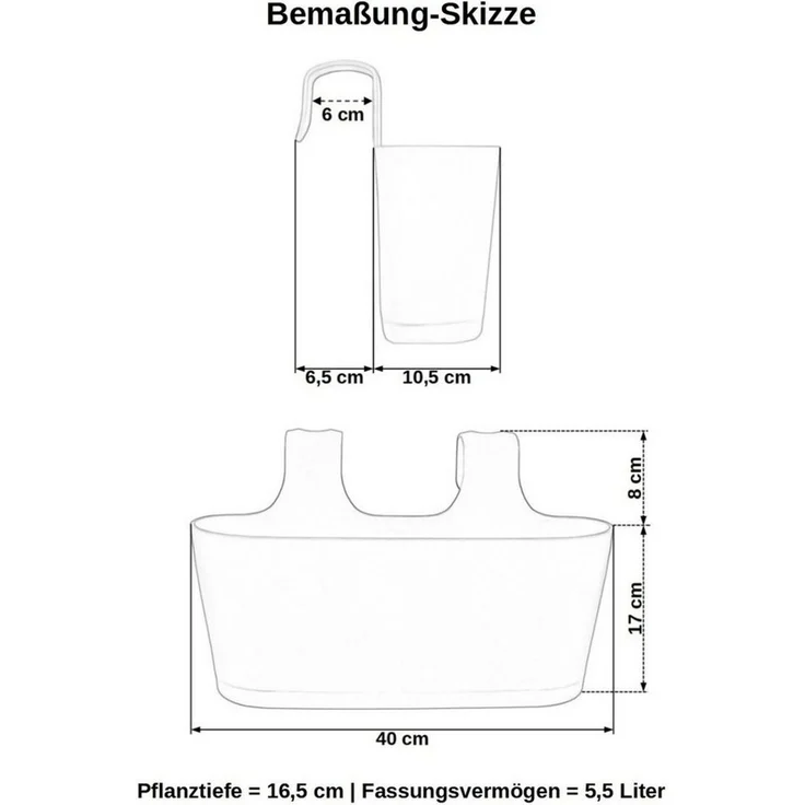 Engelland Blumenkasten Blumentopf zum Hängen (Vorteils-Set, 1 St, Fassungsvermögen je Topf 5,5 Liter), UV-Beständig, Frostbeständig, Wasserauffangschalen – Bild 3