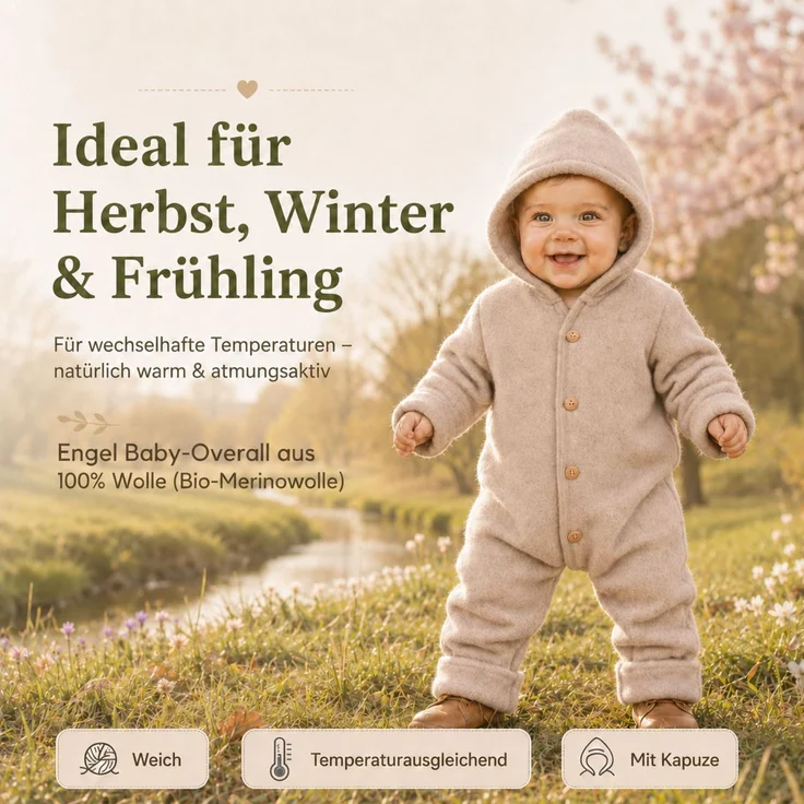 Engel Baby-Overall mit Kapuze, Holzknöpfen und Umschlag TOP – Bild 2