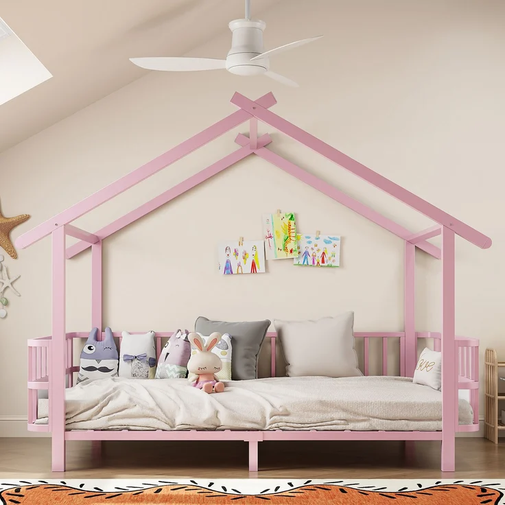 ZUBALIYA Kinderbett 90 × 200 cm, Metall, Schutzgitter, Rosa – Bild 2