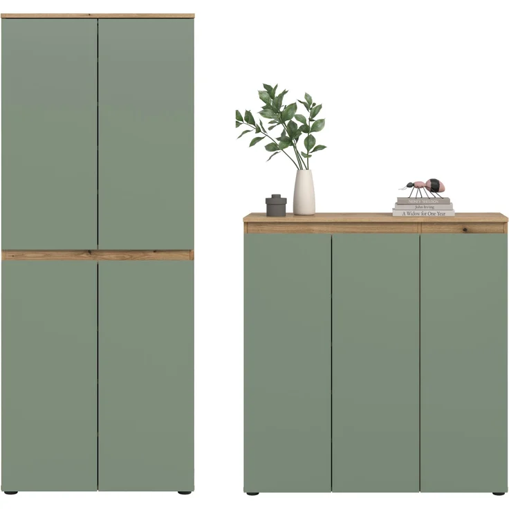 Universalschrank (B/H/T: 190x175x37 cm) in Evoke Oak Nachbildung und Smoke Green Nachbildung – Bild 2