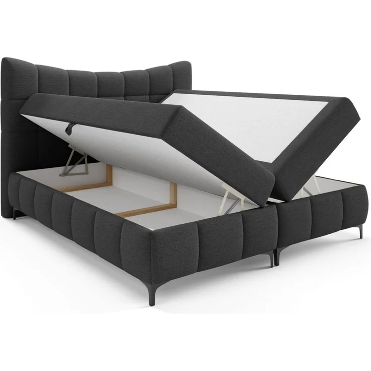 Boxspringbett Schlafzimmerbett CHARLES 200x200cm Stoff Aragon Schwarz – Bild 2