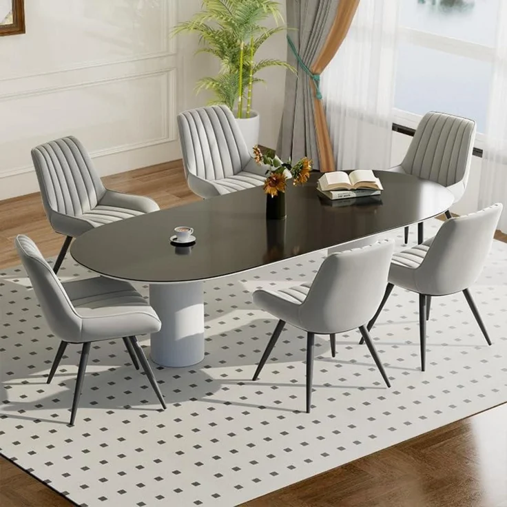 Esszimmerstuhl Sitzkissen Rückenlehne Metallbeine Stoff 6er Set Grau – Bild 1