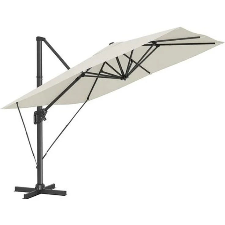 Songmics Sonnenschirm mit Ständer, 360° drehbar, UPF 50+, Beige, 253 x 5,5 x 290 cm – Bild 1