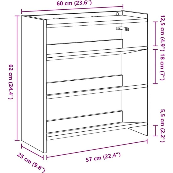 vidaXL Schuhregal Räuchereiche 60x25x62 cm Holzwerkstoff 859891 – Bild 8