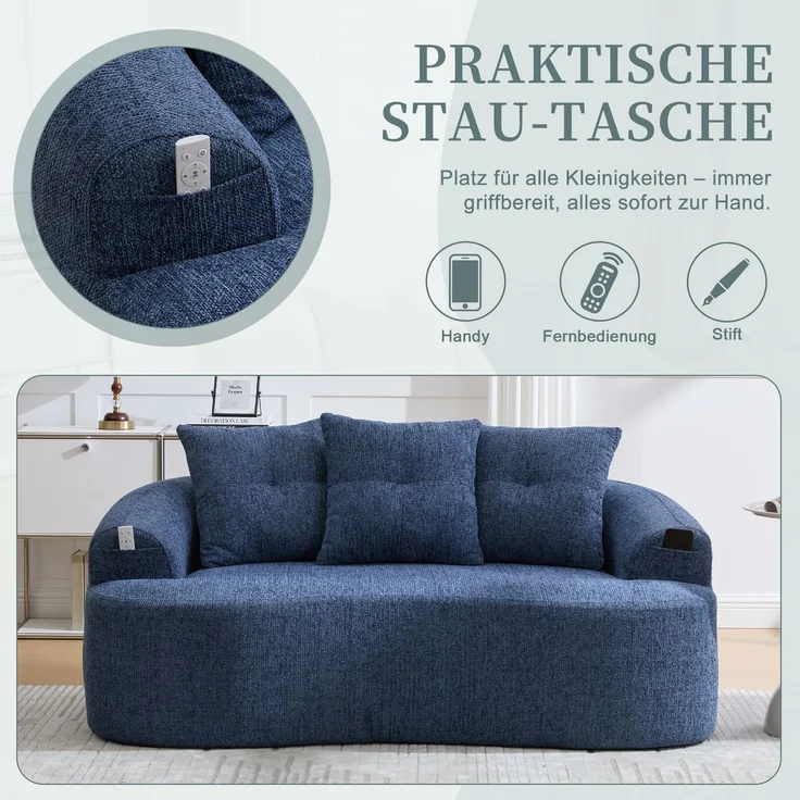 LVHOM 2-Sitzer Sofa mit 3 Kissen, Cloud Sofa mit komprimiertem Design, kein Aufbau erforderlich, Doppelsofa aus Chenille, Blau – Bild 5