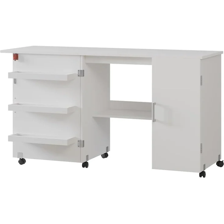 Nähtisch Carmen Weiß 148 x 75 cm mit 3 Regalfächer und Schrank Vicco – Bild 1