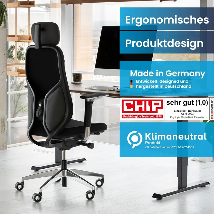 Ergotopia® MasterBack Executive ergonomischer Bürostuhl mit 3D Neigungsmechanik - Premium Schreibtischstuhl Made in Germany mit Lordosenstütze, Synchronmechanik & verstellbaren 5D Armlehnen – Bild 3