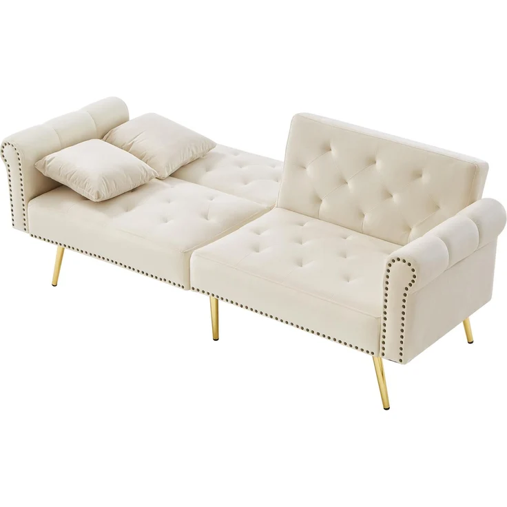ZUBALIYA Schlafsofa 34x34 cm, mit LED - Beleuchtung, mit Stauraum, mit Samtbezug, mit breiten Armlehnen, mit Schaumstoffpolsterung, Gold – Bild 12