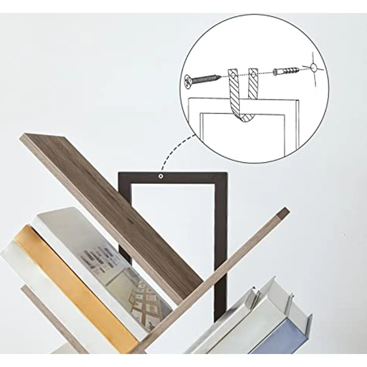HOOBRO Bücherregal, Standregal mit 9 Ebenen, Holz DVD Regal, in Baumform, Metallgestell, für Wohnzimmer, Arbeitszimmer, Kinderzimmer, Greige EBG08SJ01G1 – Bild 7