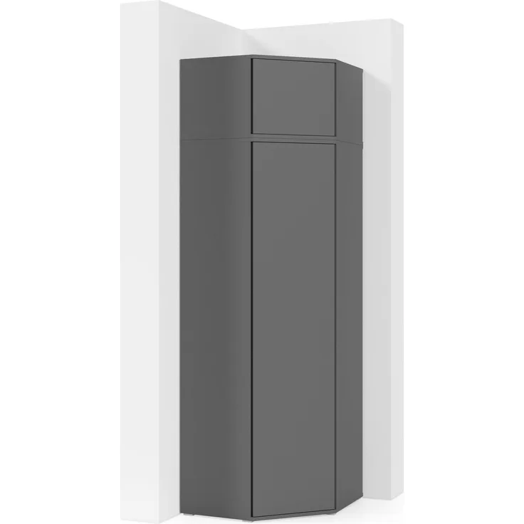 Eckschrank Modulo, Kleiderschrank und Schrankaufsatz, Graphit Matt, 225 x 70 x 70 cm