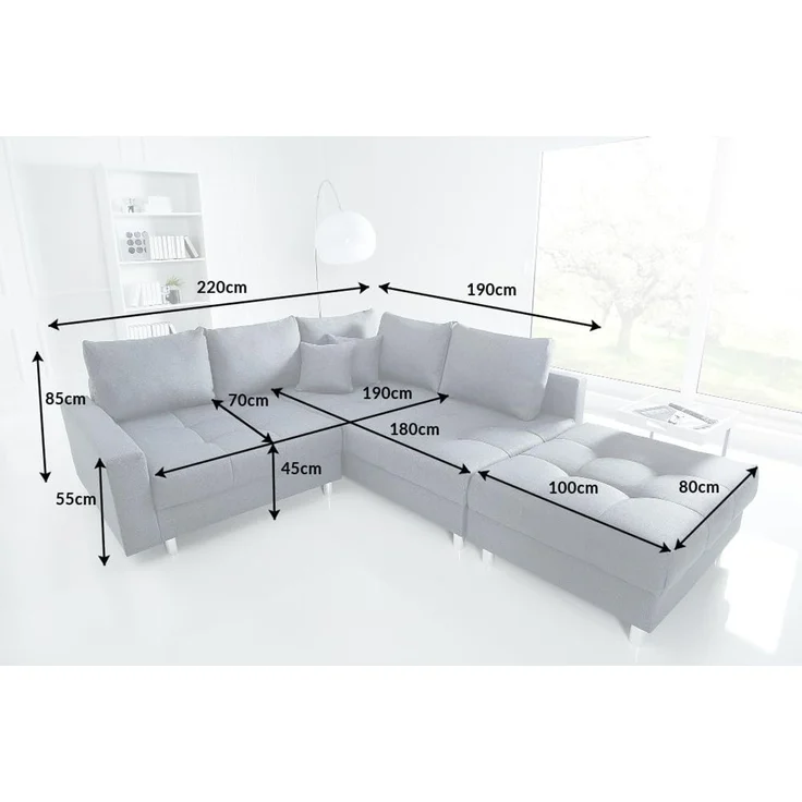 riess-ambiente Ecksofa KENT 220cm anthrazit, Set 2 Teile, Wohnzimmer · Couch · Stoff-Bezug · Federkern · inkl. Hocker · Design – Bild 3