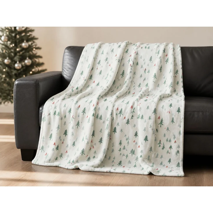 Flanell-Kuscheldecke mit Weihnachtsbaum-Motiv Mehrfarbig, für Sofa, 200x230 cm – Bild 2