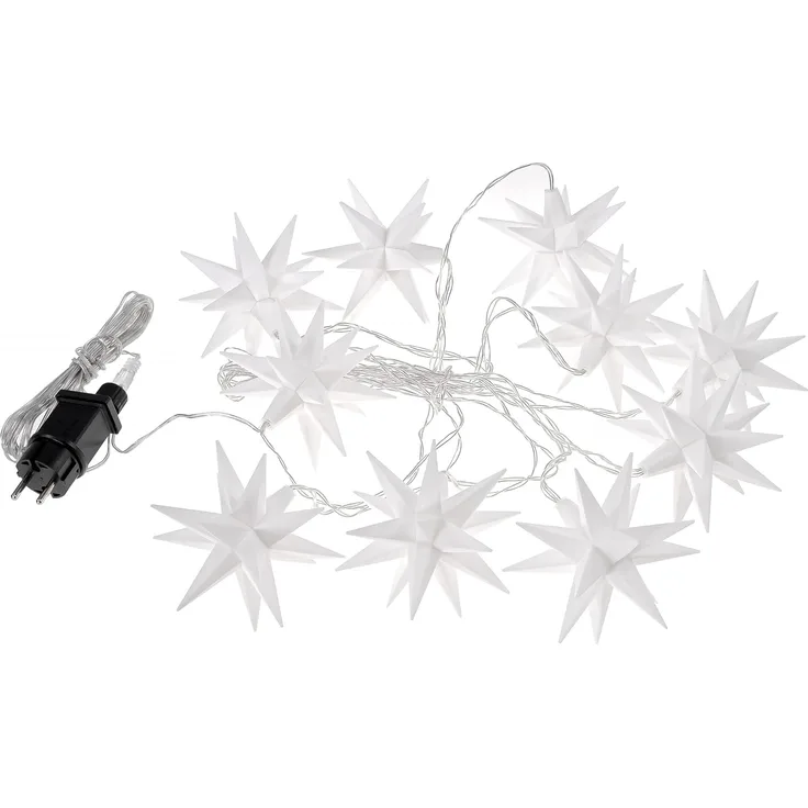 kamelshopping LED-Lichterkette 3D Leuchtstern Lichterkette mit 10 LED-Sternen, ca. 6,75m + Zuleitung, Timerfunktion, für Innenbereich & Außenbereich