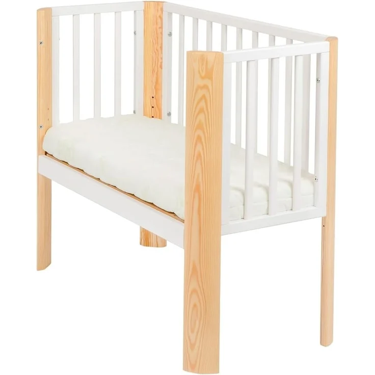 Baby Beistellbett Weiß und Natur mit Matratze, 90×40 cm – Bild 5