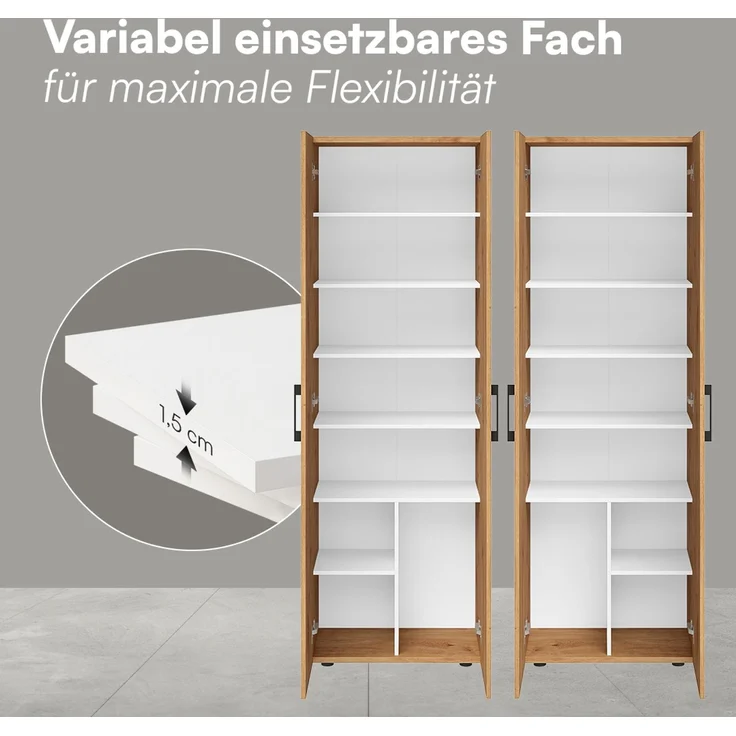 Bellamio 'Apol' Mehrzweckschrank, Eichenoptik, 176x33x60 cm, Aktenschrank mit 8 Ablagefächern – Bild 5
