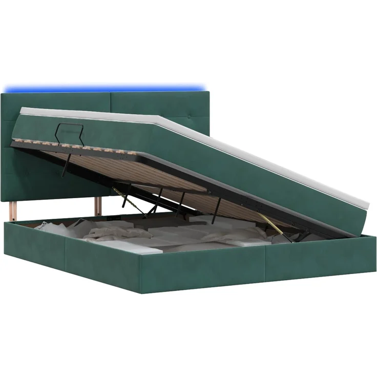 vidaXL LED-Speicherbett mit Matratze Dunkelgrün 160 x 200 cm Samt 3460143 – Bild 2