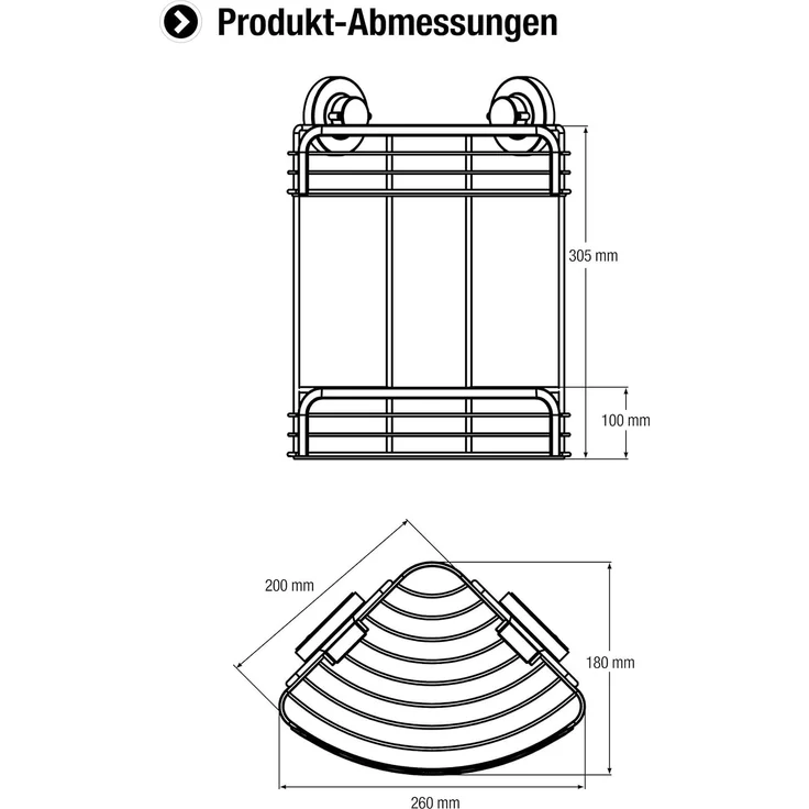 CORNAT Duschregal 3 in 1 - Zwei extra höhe Körbe - Zur Eckmontage - Duschablage, 3 Befestigungsoptionen mit Saugnapf, Klebepad & Bohren - Verchromt – Bild 2