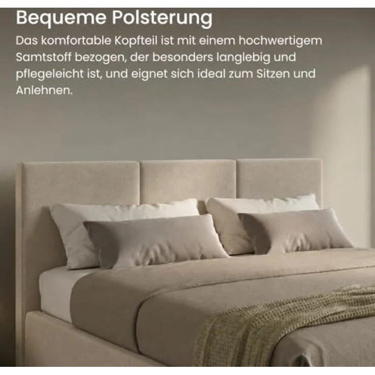 Home Collective Polsterbett mit Lattenrost & Stauraum, Taupe, mehrere Größen 120x200 bis 180x200 cm, flexibler Härtegradeinstellung, europäische Herstellung – Bild 4