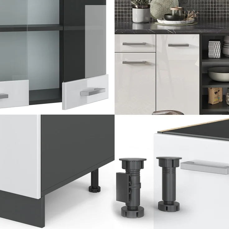 Küchenzeile R-Line Weiß Hochglanz/Anthrazit 240 cm , AP Marmor Vicco – Bild 5