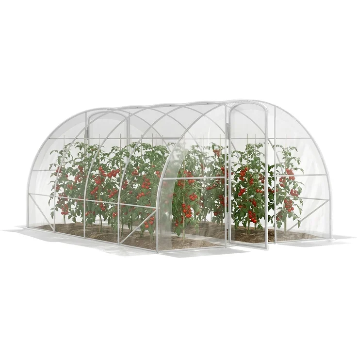 MELAYR, 4 x 3 x 2 m (12 m²) Tunnelgewächshaus mit 2 Flügeltüren und 150 g/m² PE-Folie für Gemüse, Transparent – Bild 1