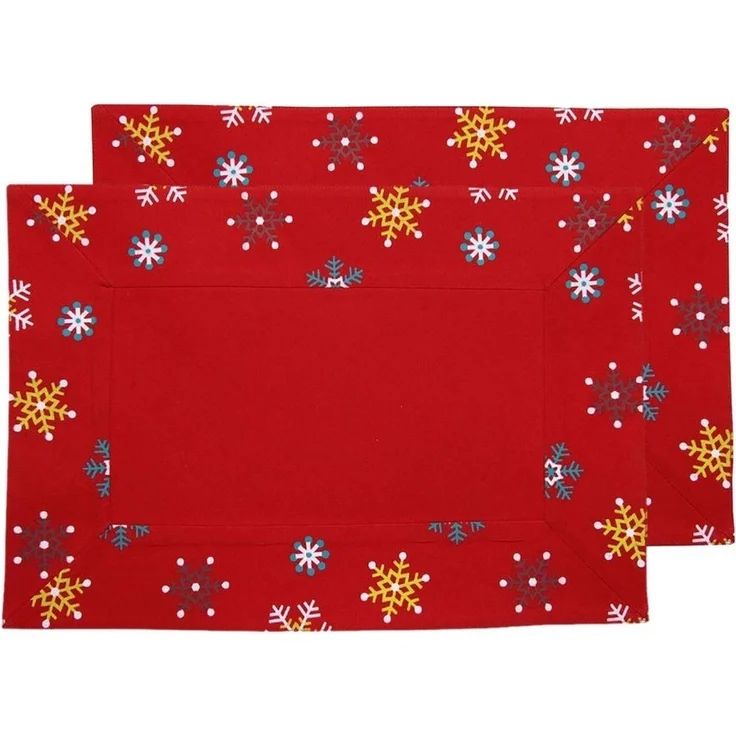 Homescapes Platzset Rotes Tischset Weihnachten mit Schneeflocken – 2er-Set, 30 x 45 cm – Bild 3