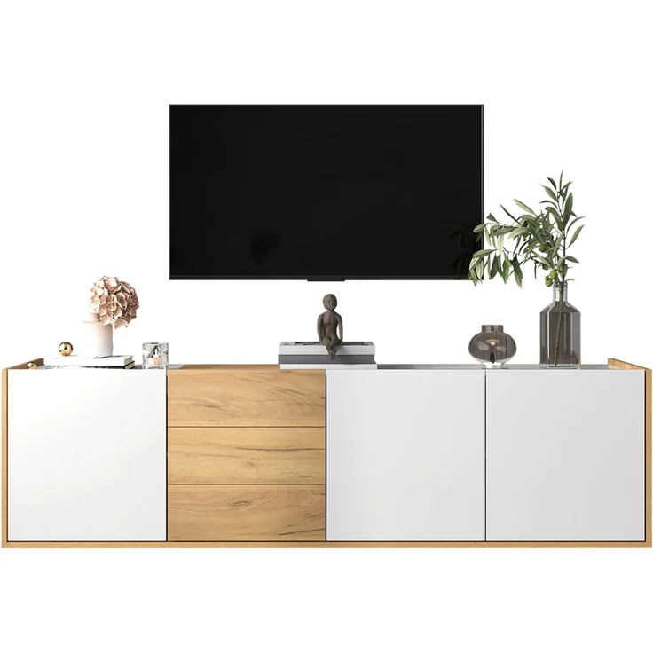 TV-Schrank 171 cm Weiß Holzoptik mit 3 Türen & 3 Schubladen, Lowboard mit verstellbaren Regalen – Bild 10
