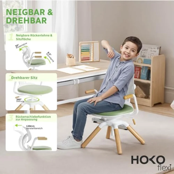 HOKO Kinderstuhl Höhenverstellbarer, mitwachsender Kinder Stuhl (Ergo Study Kid Kinder Schreibtisch Stuhl, Sitz und Rücken separat verstellbar. Ergonomisches Sitzen für Kinder, 1 St) – Bild 6