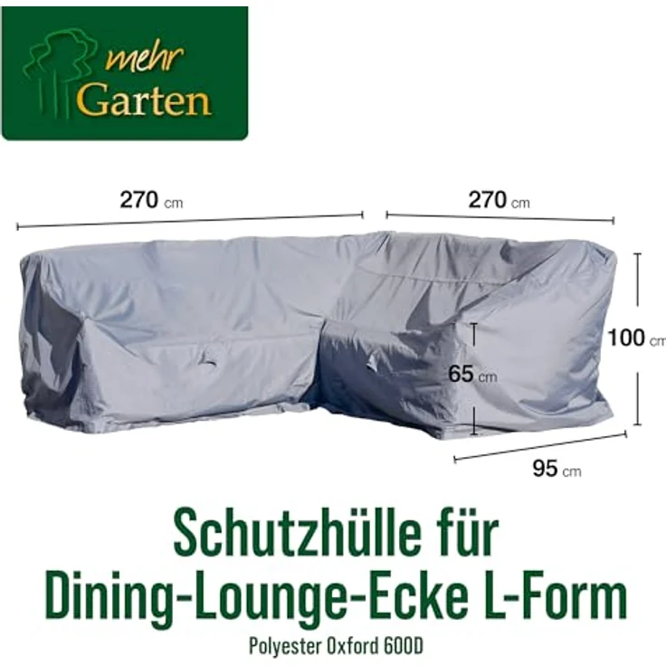 Mehr Garten Abdeckung Dining Ecklounge L-Form, 270x270x100 cm, grau, Oxford 600D Gewebe, wasserdicht, UV-beständig, frostfest, mit Kordel und Stopper – Bild 2