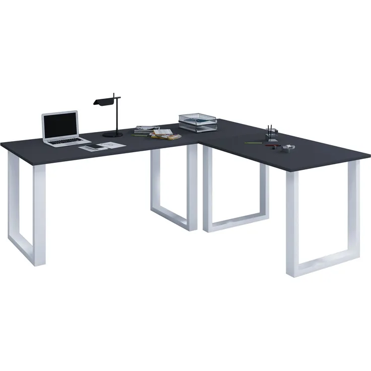 VCM Schreibtisch Lona 919702 Silber / Anthrazit H. 76 x B. 160 x T. 160 cm