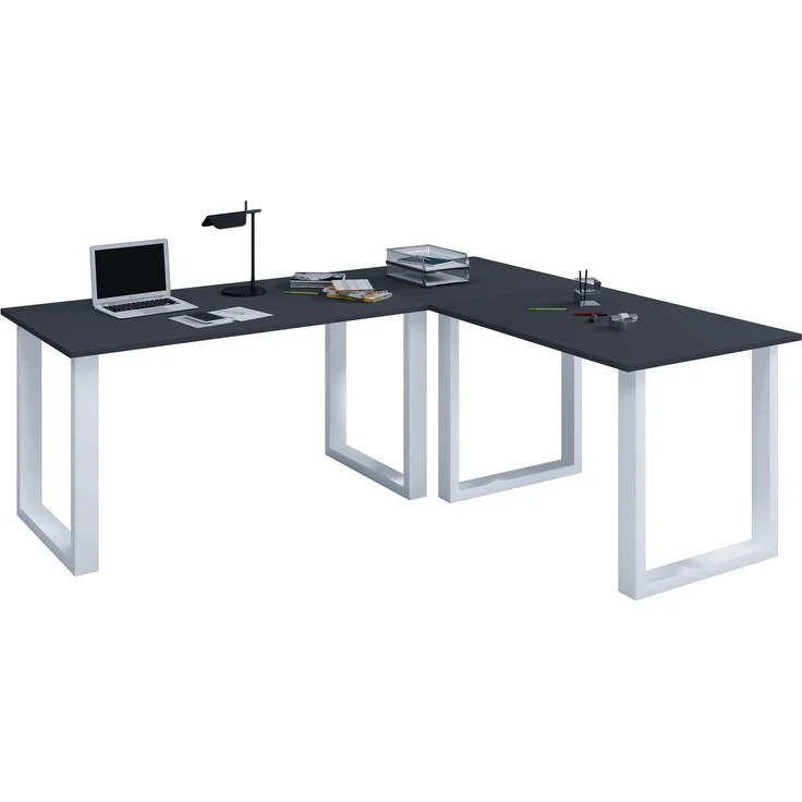 VCM Schreibtisch Lona 919702 Silber / Anthrazit H. 76 x B. 160 x T. 160 cm – Bild 1