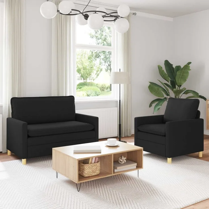 vidaXL Sofa Set 2 stk. Schwarz Stoff 3417019