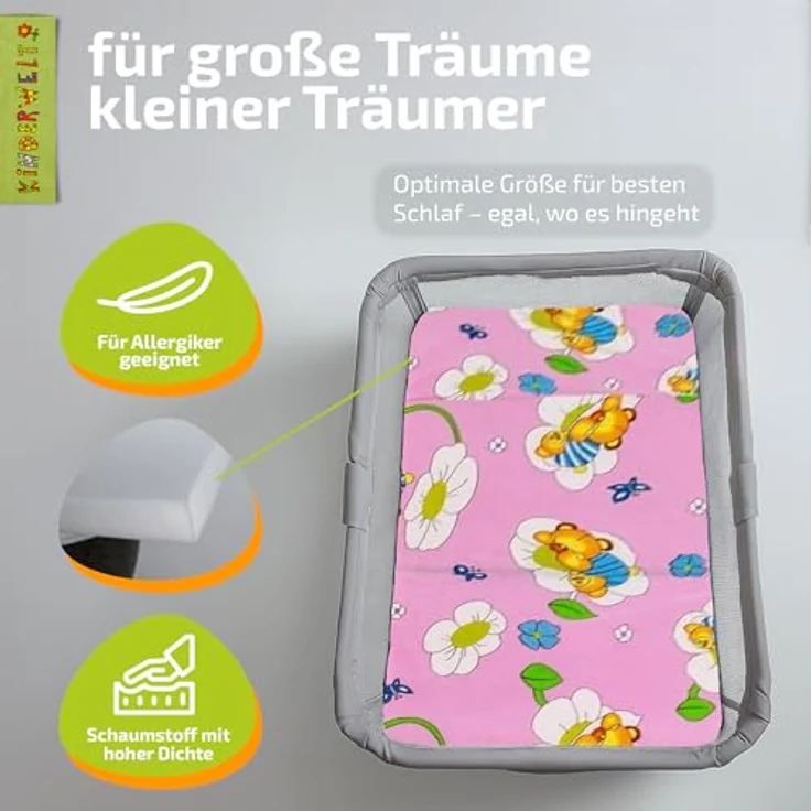 KiNDERWELT Reisebett Baby Reisematratze 120x60 cm, rosa, Klappmatratze Faltmatratze, Schaumstoff Matratze Kinder aus hochwertigem Kaltschaum, Made in Germany – Bild 3