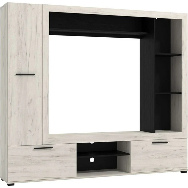 Home affaire Wohnwand Lorca Medienwand, Wohnzimmerwand, TV-Wand, (4-St), Moderne, stilvolle Wohnwand in Eichen-Optik mit TV-Fach – Bild 1