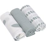 LÄSSIG Baby Puckdecke Spuckdecke Pucktuch Mulltuch 3er Set Baumwolle 60x60 cm/Swaddle & Burp Blanket M Strokes silver grey
