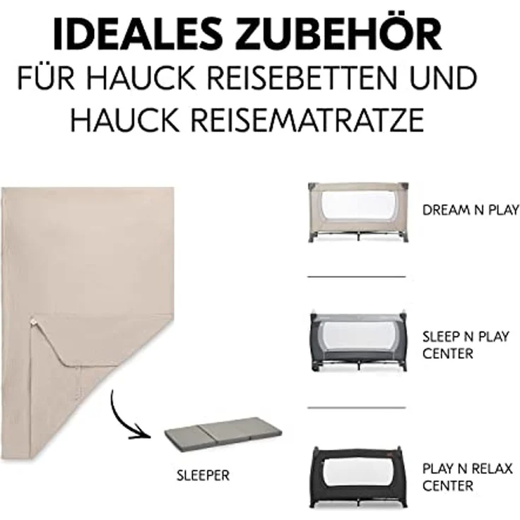 Hauck Baby Spannbettlaken 60x120 cm für Reisebettmatratzen, Baby Matratzenbezug Baumwolle Musselin, 60° C Maschinenwäsche, Babybettlaken mit Gummizug (Beige) – Bild 7