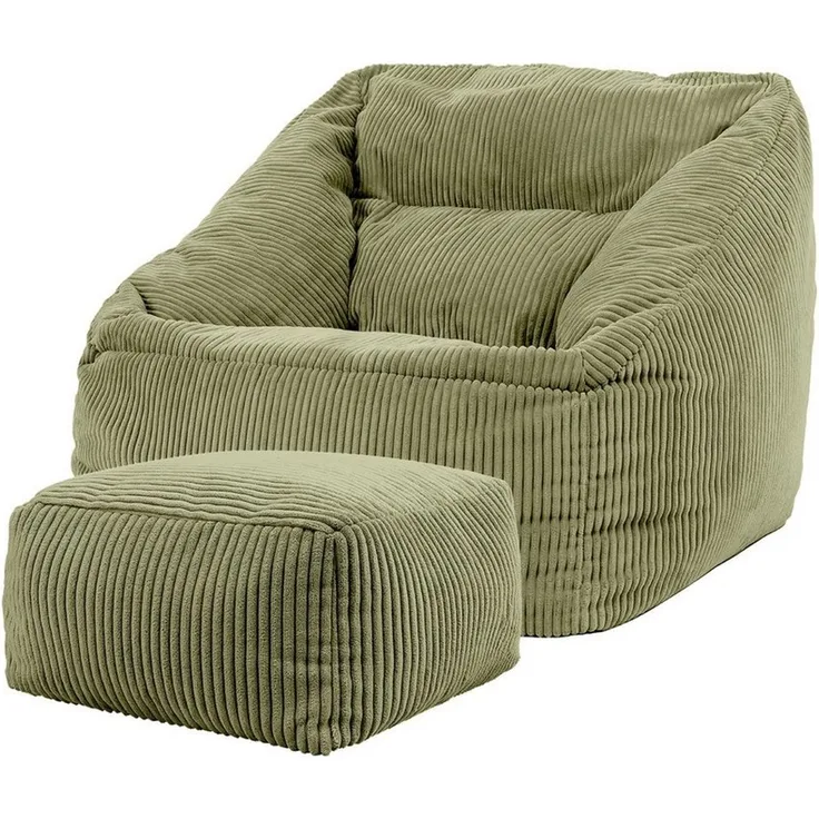 icon Sitzsack Riesen Sessel aus Cord Flauschig „Natalia" mit Hocker (Spar-Set, 1 x Sitzsack-Sessel, 1 x Fußhocker), Sitzsack XXL, Made in Germany, für Erwachsene & Kinder, für Wohnzimmer