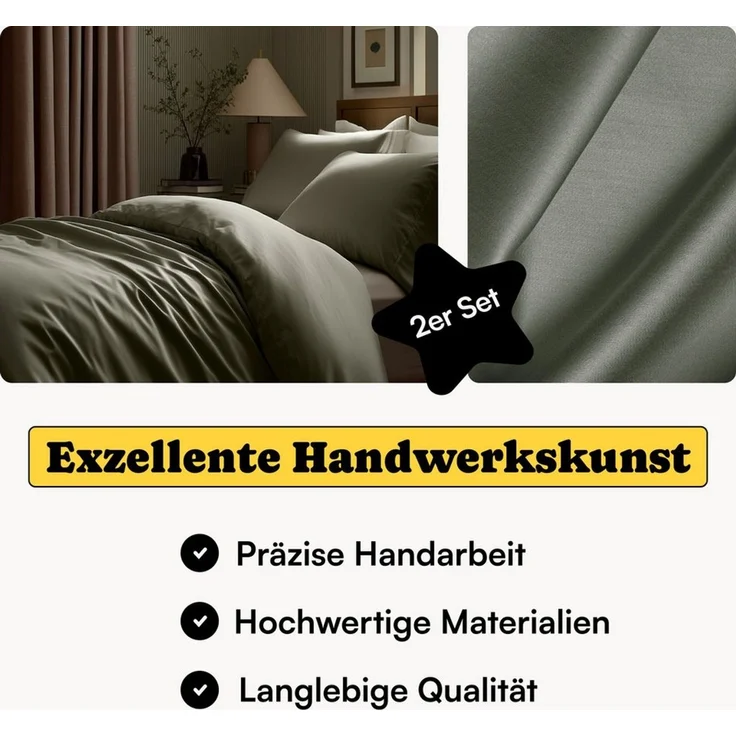 Seralino Kissenbezüge Mako Satin Kissenbezug (100% Bio Baumwolle) weich, hautfreundlich, (2 Stück), Fairtrade/ GOTS zertifizierte uni Kissenhülle mit Reißverschluss