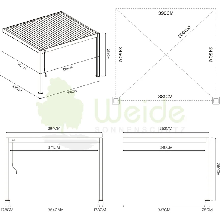 Weide Deluxe | Wand Pergola | Voll Aluminium | 3,6 x 4 M | Lamellendach weiß – Bild 7