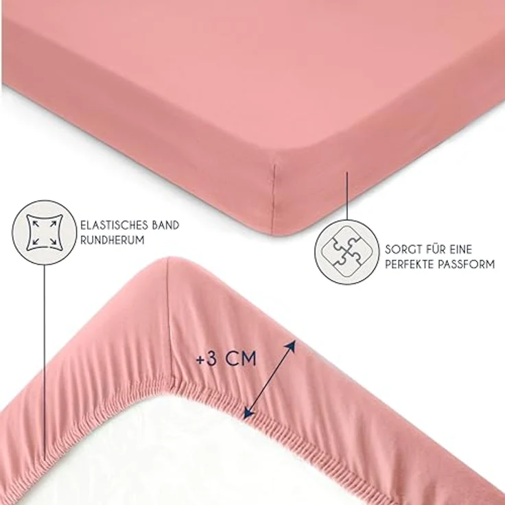 Dreamzie - Spannbettlaken 200x200 cm - Baumwolle Oeko Tex Zertifiziert - Rose - 100% Jersey Spannbetttuch 200x200 – Bild 5