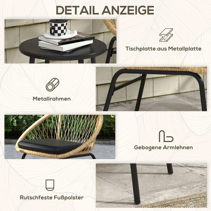 Outsunny Gartenmöbel Set, Polyester, PE Rattan, Gelb, 70L x 63B x 73H cm – Bild 7