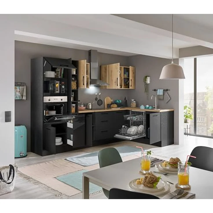 Turin LBM Eckküche 310 x 211 x 60 cm, schwarz - Ohne Küchengeräte - Moderne, geräumige Küche in Artisan-Eiche Optik mit viel Stauraum – Bild 7