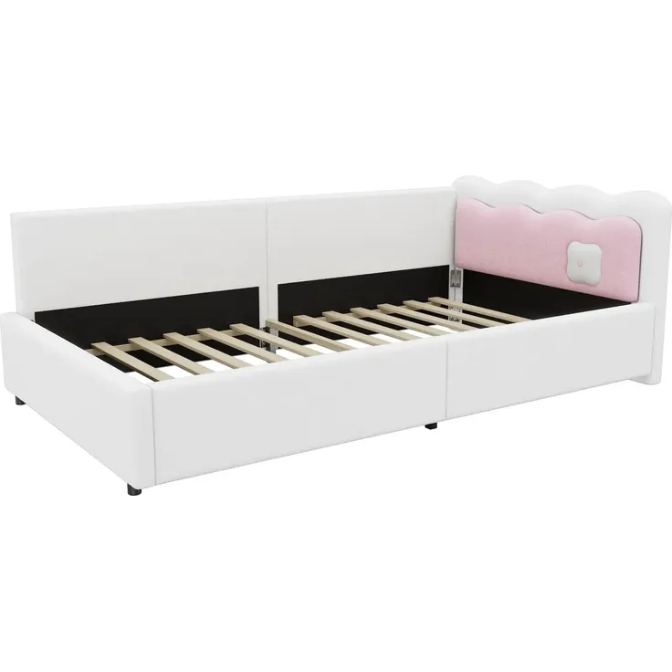 Schlafsofa mit LED-Beleuchtung und Lattenrost, 90x200 cm, Polsterbett, Einzelbett, Jugendbett, Vlies – Bild 8